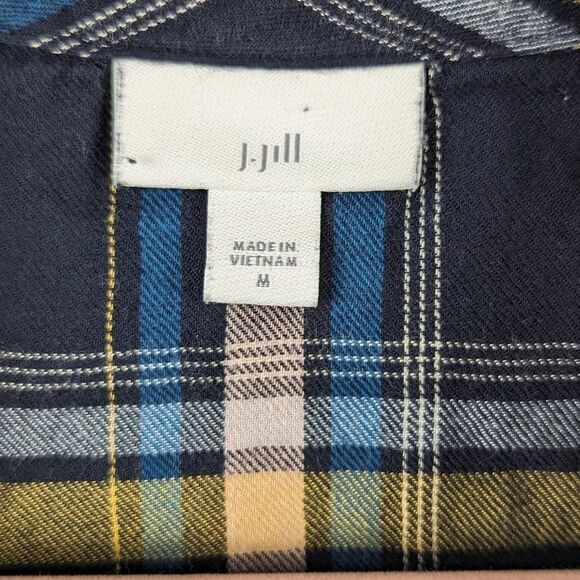 J.Jill | Navy Plaid Cotton Modal Button Down Shirt Size Medium - Picture 5 of 7